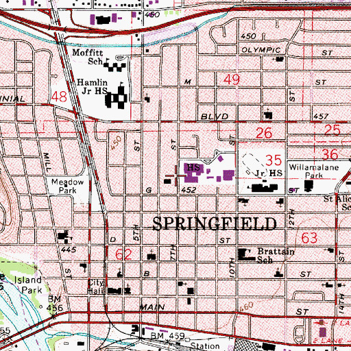 Topographic Map of Springfield High School, OR