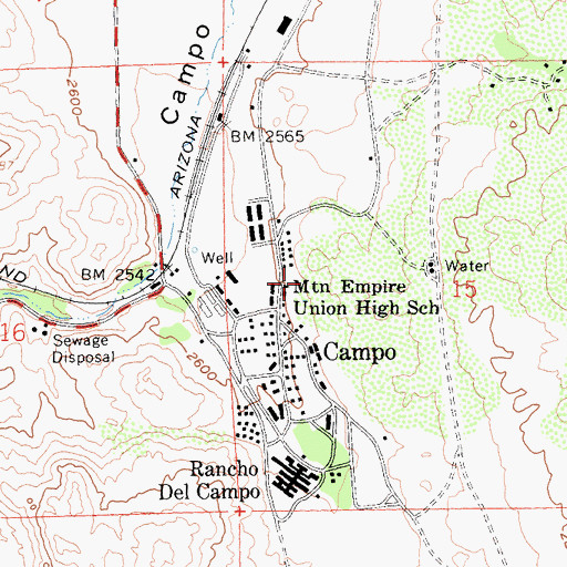 Topographic Map of Mountain Empire High School, CA