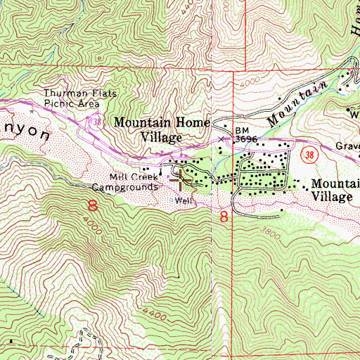 Topographic Map of Mountain Home Creek, CA