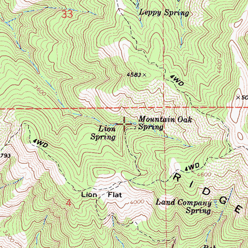 Topographic Map of Mountain Oak Spring, CA