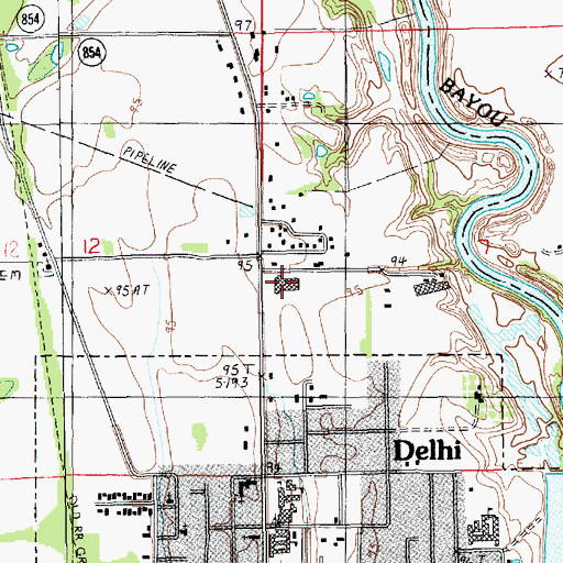 Topographic Map of Delhi Charter School, LA