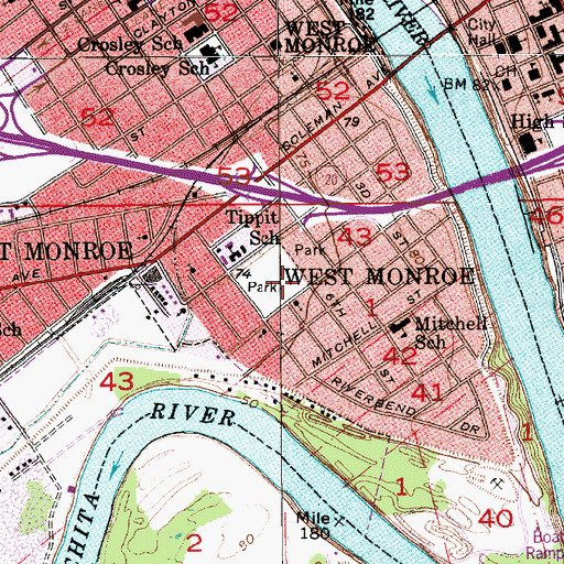 Topographic Map of Riverbend Elementary School, LA