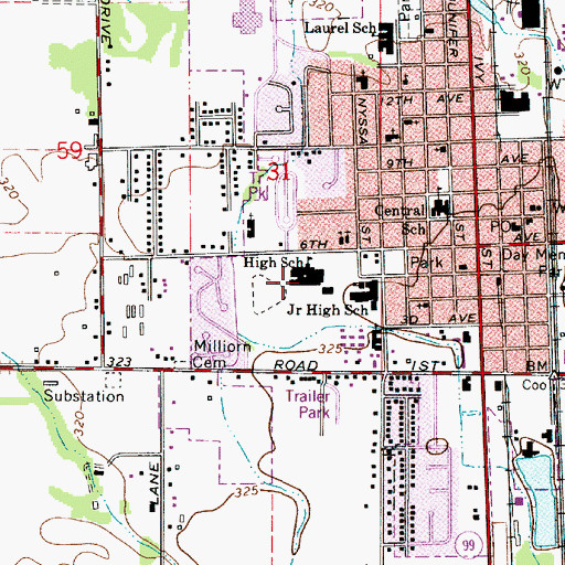 Topographic Map of Junction City High School, OR