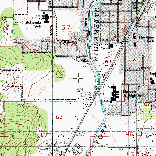 Topographic Map of Cottage Grove High School, OR