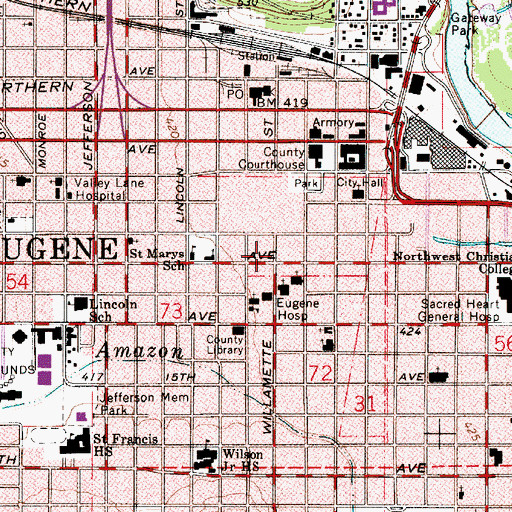 Topographic Map of Lane Community College Downtown Center, OR