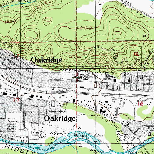 Topographic Map of Oakridge High School, OR