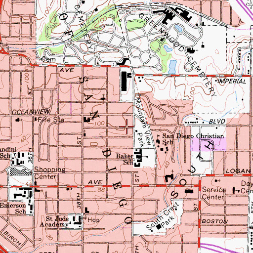 Topographic Map of Mountain View Park, CA