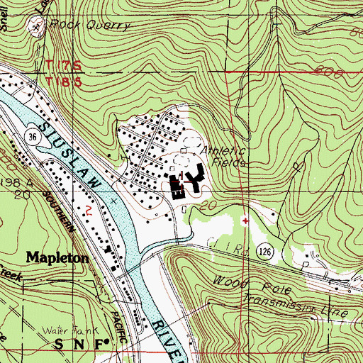 Topographic Map of Mapleton Middle and High School, OR