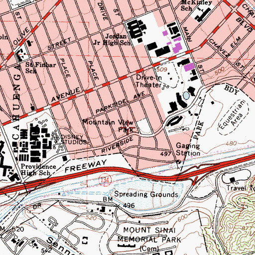 Topographic Map of Mountain View Park, CA