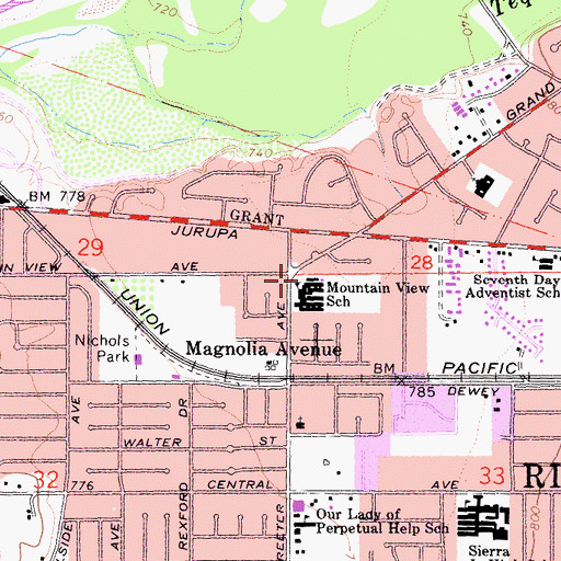 Topographic Map of Mountain View Elementary School, CA