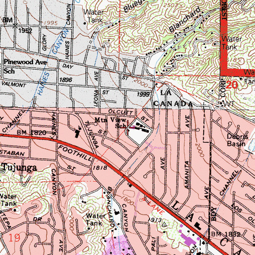 Topographic Map of Mountain View Elementary School, CA