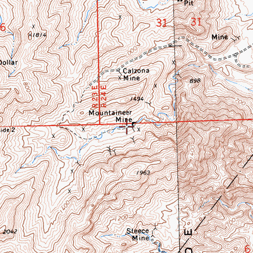 Topographic Map of Mountaineer Mine, CA