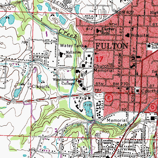 Topographic Map of Westminster College Gymnasium, MO