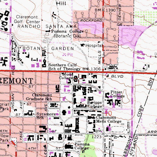 Topographic Map of Harvey Mudd College, CA