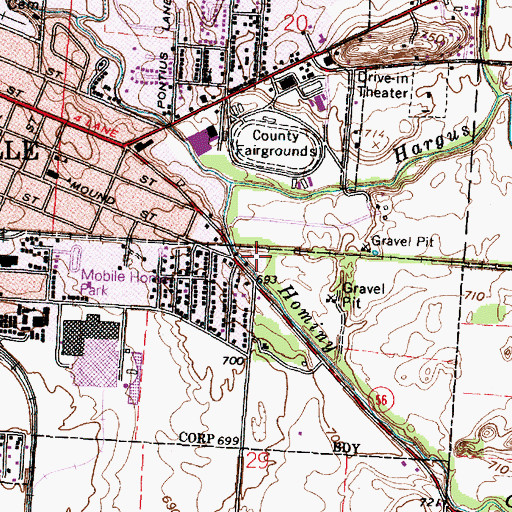 Topographic Map of Dels Trailer Park, OH