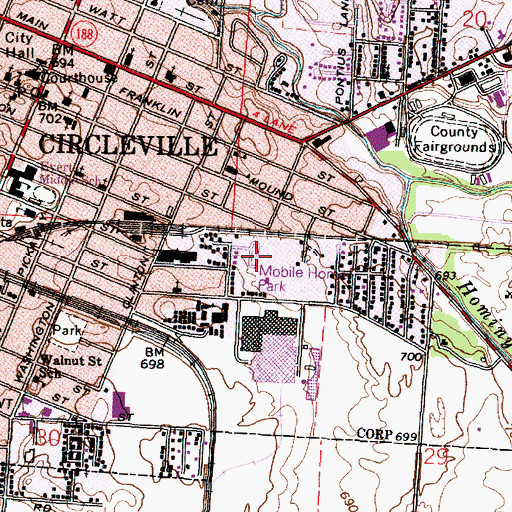 Topographic Map of Morris Mobile Village, OH