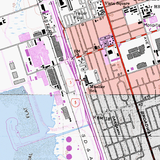 Topographic Map of Robert L Mueller Elementary School, CA