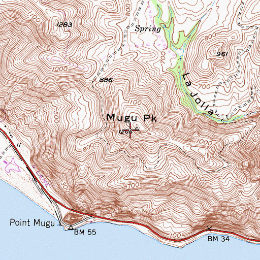 Topographic Map of Mugu Peak, CA