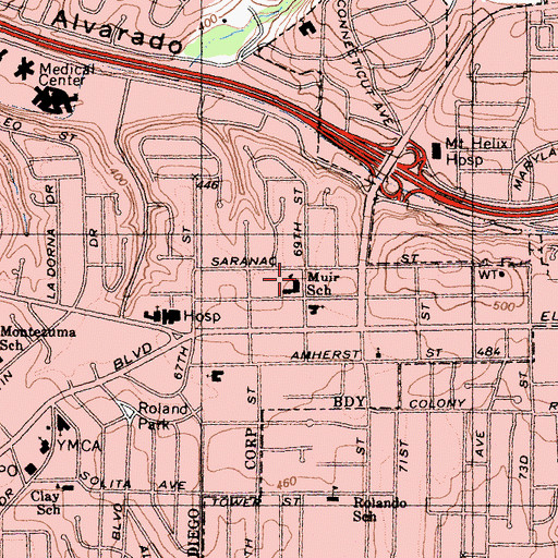 Topographic Map of Muir Alternative Loop School, CA