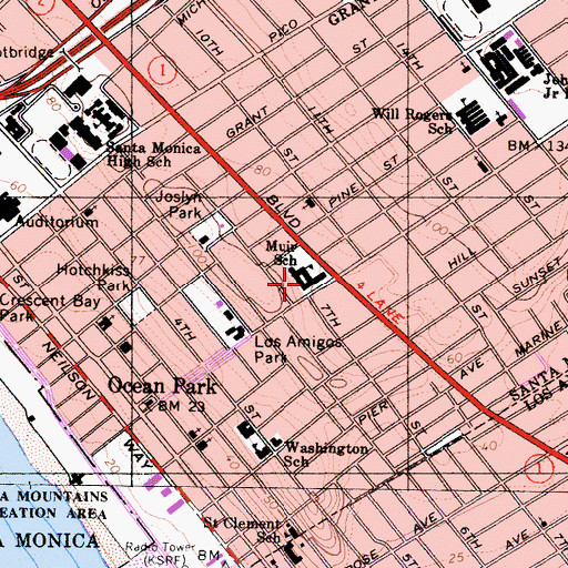 Topographic Map of John Muir Elementary School, CA