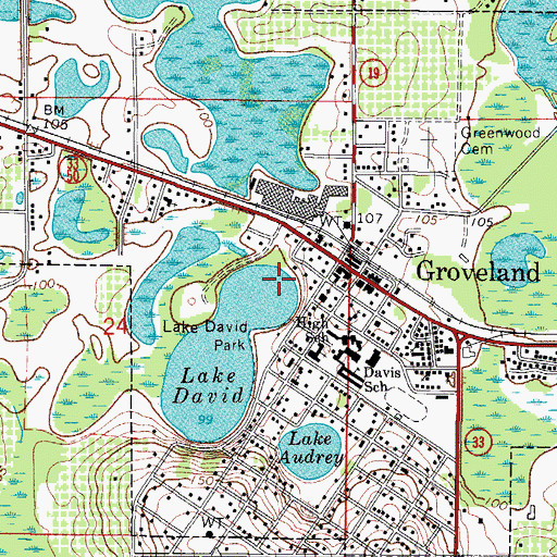 Topographic Map of Groveland Post Office, FL