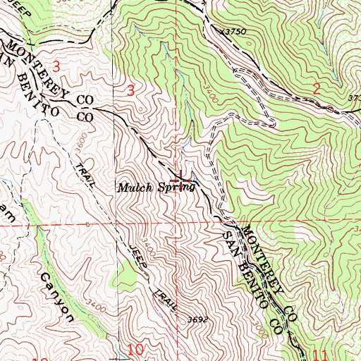 Topographic Map of Mulch Spring, CA