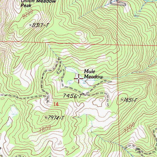 Topographic Map of Mule Meadow, CA