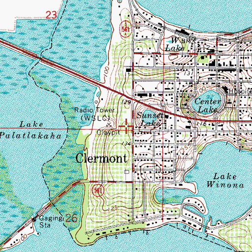 Topographic Map of Palatlakaha Recreation Area, FL