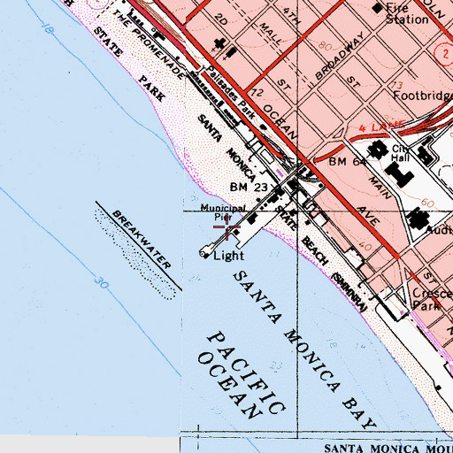 Topographic Map of Municipal Pier, CA
