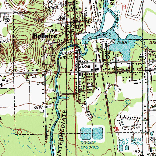 Topographic Map of Bellaire Public Library, MI