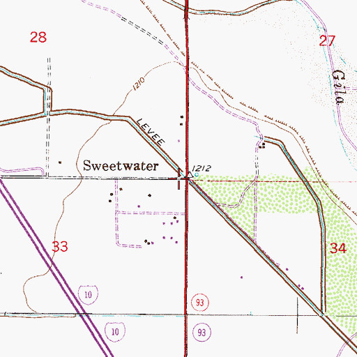 Topographic Map of Sweetwater, AZ