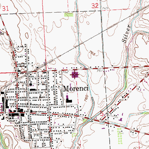 Topographic Map of Morenci High School, MI