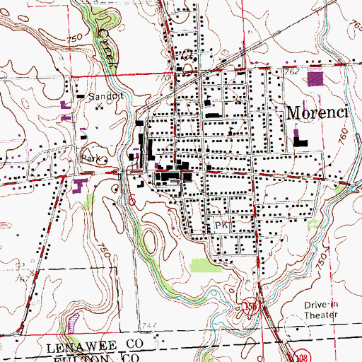 Topographic Map of Morenci Police Department, MI