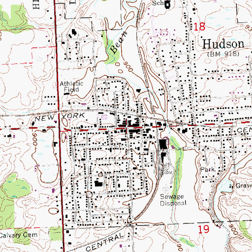 Topographic Map of Hudson Post Office, MI