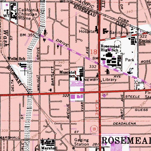 Topographic Map of Muscatel Intermediate School, CA