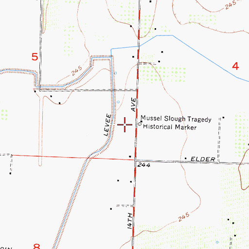 Topographic Map of Mussel Slough Tragedy Historical Marker, CA