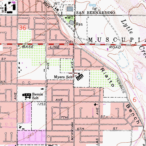 Topographic Map of Myers Elementary School, CA