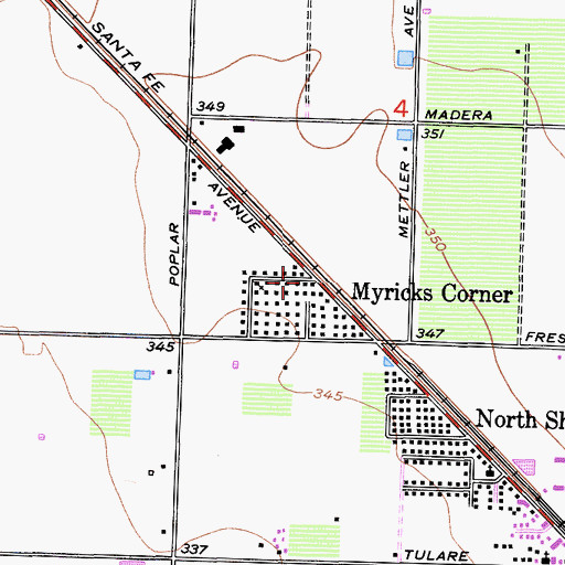 Topographic Map of Myricks Corner, CA