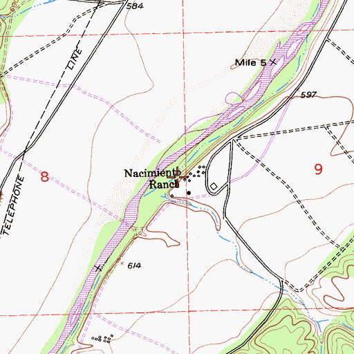Topographic Map of Nacimiento Ranch, CA