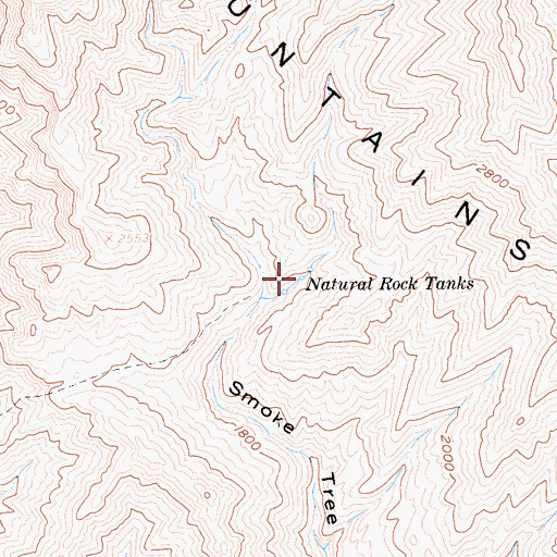 Topographic Map of Natural Rock Tanks, CA
