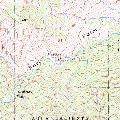 Topographic Map of Needles Eye, CA