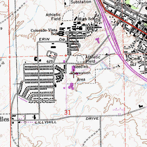 Topographic Map of Needles Recreation Area, CA
