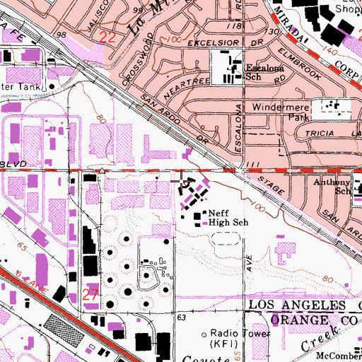 Topographic Map of Neff High School, CA