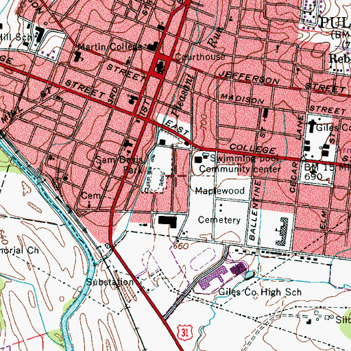 Topographic Map of Commissioner District 7, TN