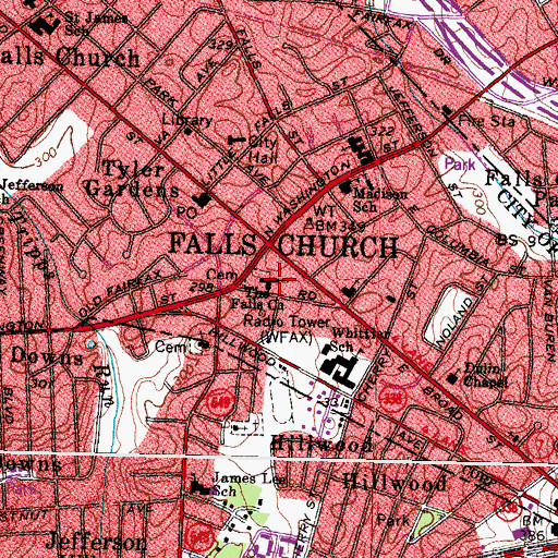 Topographic Map of Falls Chruch Episcopal School, VA