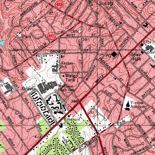 Topographic Map of Green Hedges School, VA