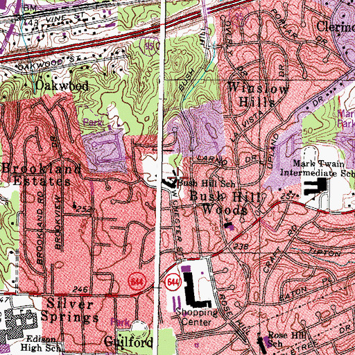 Topographic Map of Bush Hill Center, VA