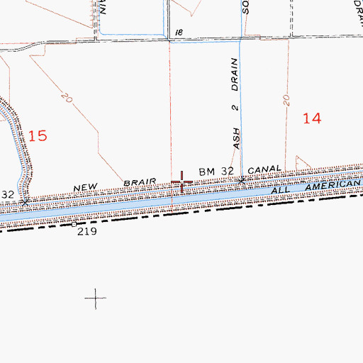 Topographic Map of New Brair Canal, CA