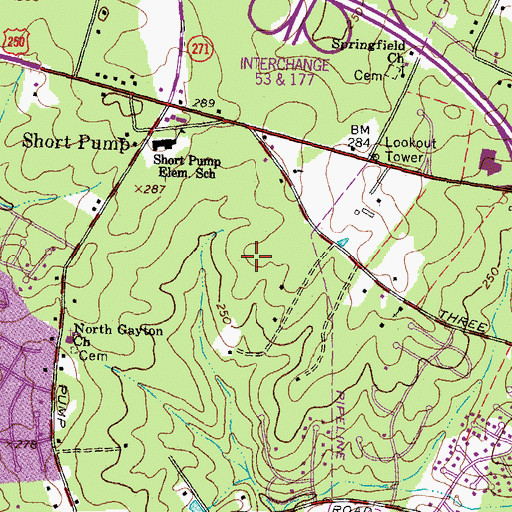 Topographic Map of Pocahontas Middle School, VA