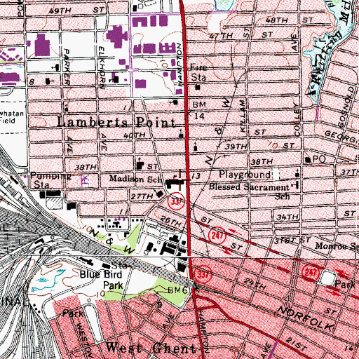 Topographic Map of Norfolk Alternative Middle School, VA